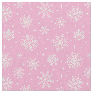 Elegant White Snowflakes on pink background Fabric