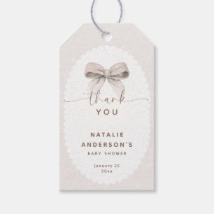 Elegant White Snowy Coquette Baby Shower Thank you Gift Tags