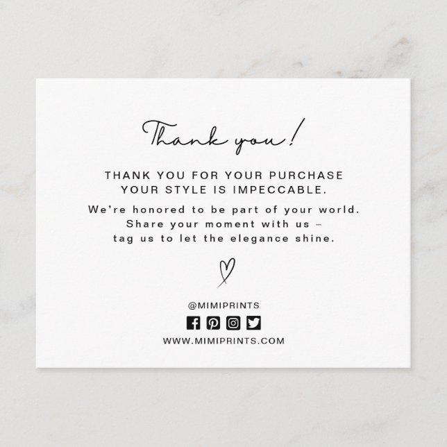 Elegant white, social media icons thank you card  (Front)