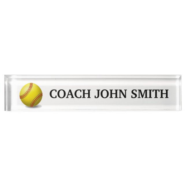 Elegant White Softball Coach Nameplate (Front)