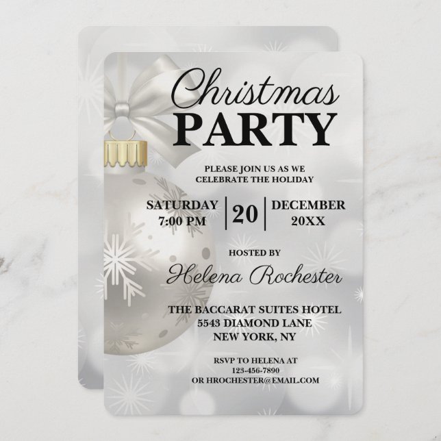 Elegant White Sparkle Christmas Party Invitation (Front/Back)
