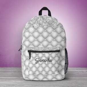 Elegant white sparkly glitter printed backpack