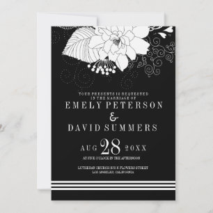 Elegant White Stripes And Flowers Wedding Invitation