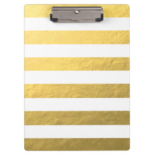 Elegant White Stripes Gold Foil Printed Clipboard