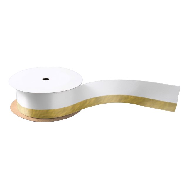 Elegant White Stripes Gold Foil Printed Satin Ribbon (Spool)