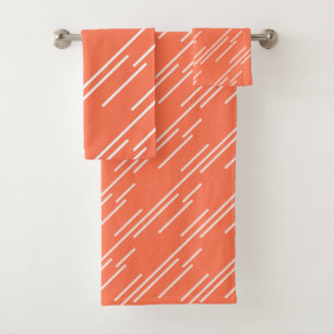 Elegant White Stripes Pattern Coral Peach Bath Towel Set