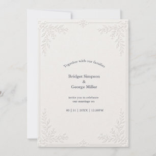 Elegant White stylish Damask Lace embossed Wedding Invitation