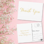 Elegant White Stylish Faux Gold Script Thank You Postcard<br><div class="desc">Create your own custom, personalised, elegant thank you note postcard. Simply enter your message / thank you note. Elegant thank you note postcard for use on wedding, marriage anniversary, birthday, graduation, bridal shower, baby shower, holidays, or any other special occasion related mailings OR to thank the nursing, medical, healthcare staff...</div>