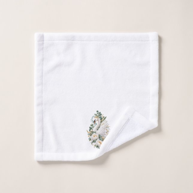 Elegant White Swan Floral Bath Towel (Wash Cloth)