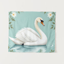 Elegant white swan floral blue