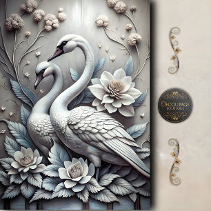 Elegant White Swan Garden Decoupage Tissue Paper