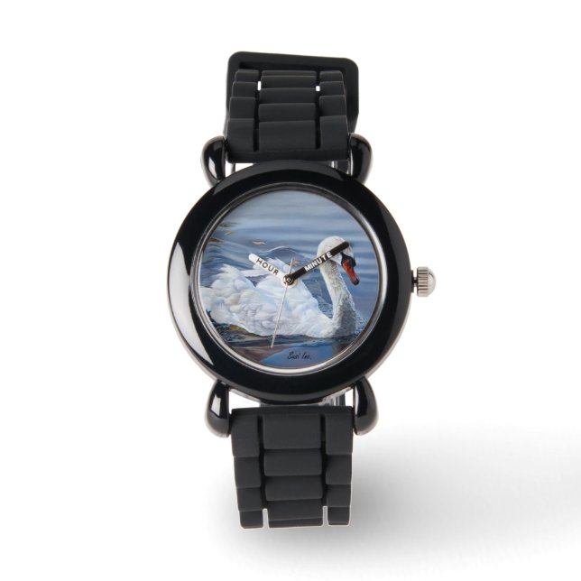 Elegant White Swan on Water Watch (Front)