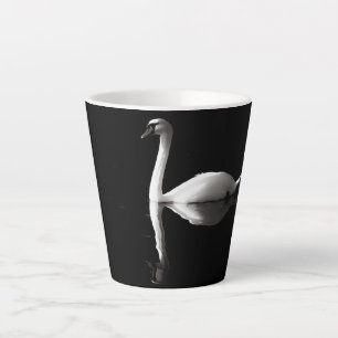 Elegant White Swan Reflection On Black Lake Latte Mug