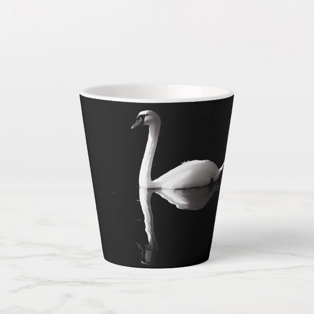Elegant White Swan Reflection On Black Lake Latte Mug (Front)