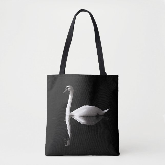 Elegant White Swan Reflection On Black Lake Tote Bag (Front)