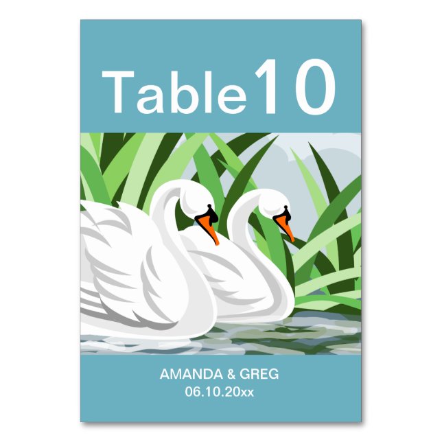 Elegant White Swan Table Number Cards (Back)