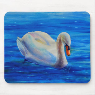 Elegant white swan watercolor painting mouse pad
