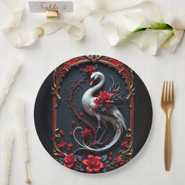Elegant White Swan Wedding Collection  Paper Plate (Wedding)