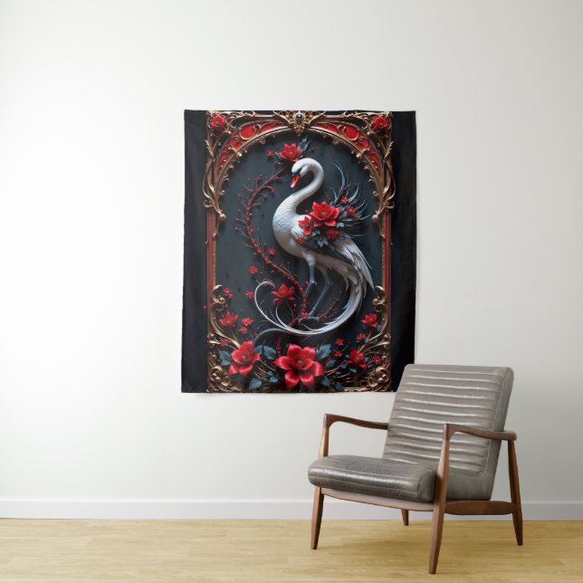 Elegant White Swan Wedding Collection Tapestry (In Situ)
