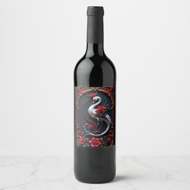 Elegant White Swan Wedding Collection Wine Label (Front)