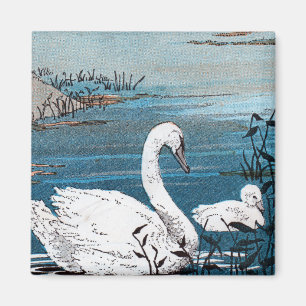 Elegant White Swan With Baby Magnet