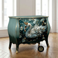 Elegant White Swan with Golden Crown Decoupage