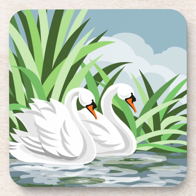 Elegant White Swans Coaster (Front)