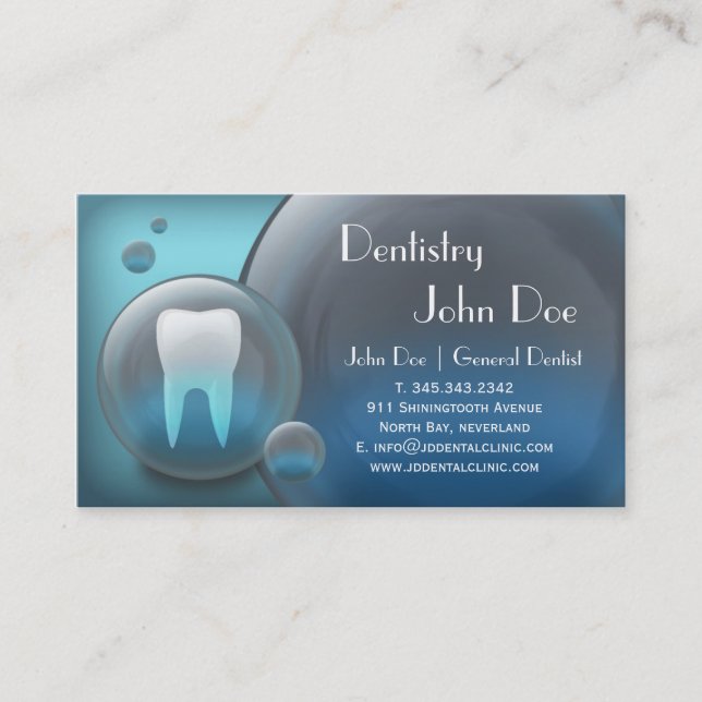 Elegant white teeth bubble dental business card (Front)