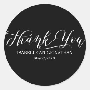 Elegant White Text on Black Personalised Wedding Classic Round Sticker