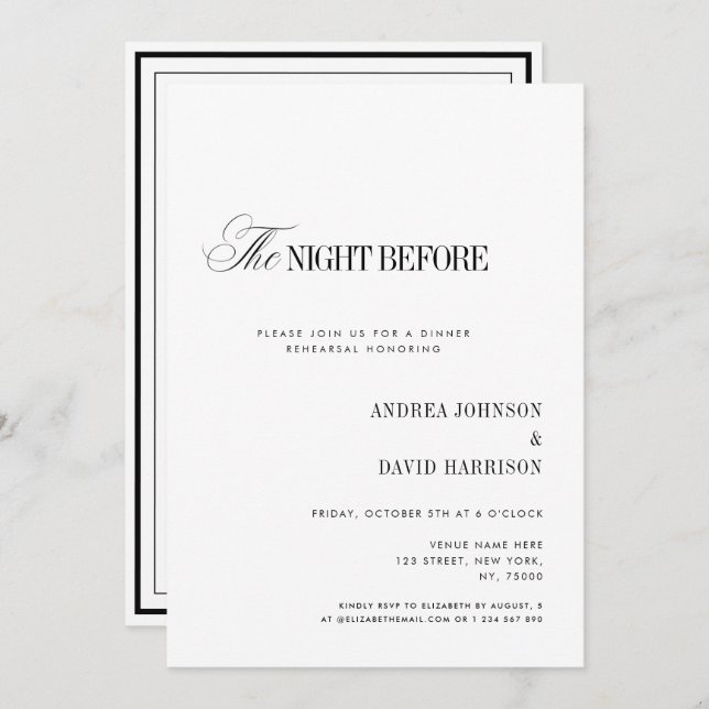 Elegant White The Night Before Rehearsal Dinner Invitation (Front/Back)