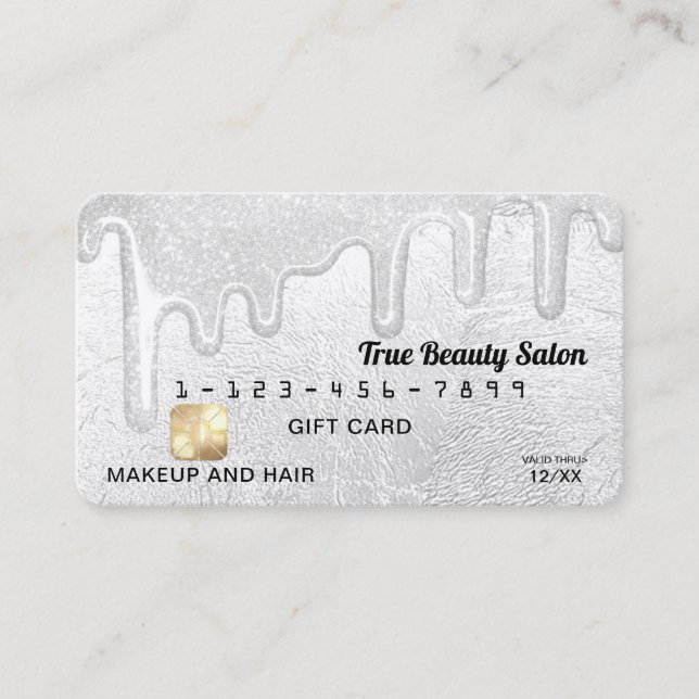 Elegant White Thick Glitter Drips Gift Credit Business Card (Front)