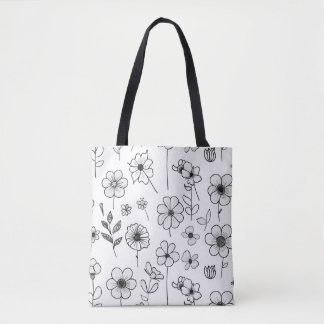 Elegant White Tote Bag with Delicate Floral Patter