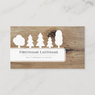 Elegant white trees on brown wood grain parquet business card