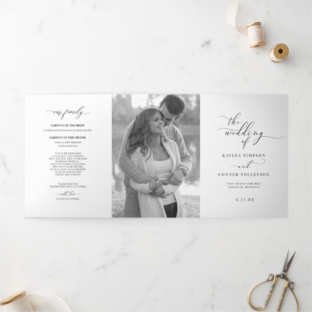 Elegant White Tri-fold Wedding Program Booklet Programme (Outside)