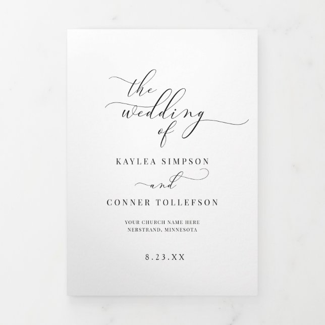 Elegant White Tri-fold Wedding Program Booklet Programme (Cover)
