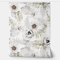 Elegant White Tropical Florals Palm Leaves
