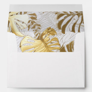Elegant White Tropics Monstera Gilded Gold Wedding Envelope