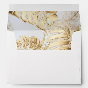 Elegant White Tropics Monstera Gilded Gold Wedding Envelope