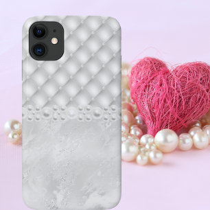 Elegant White Tuft Diamond and Pearl iPhone Case