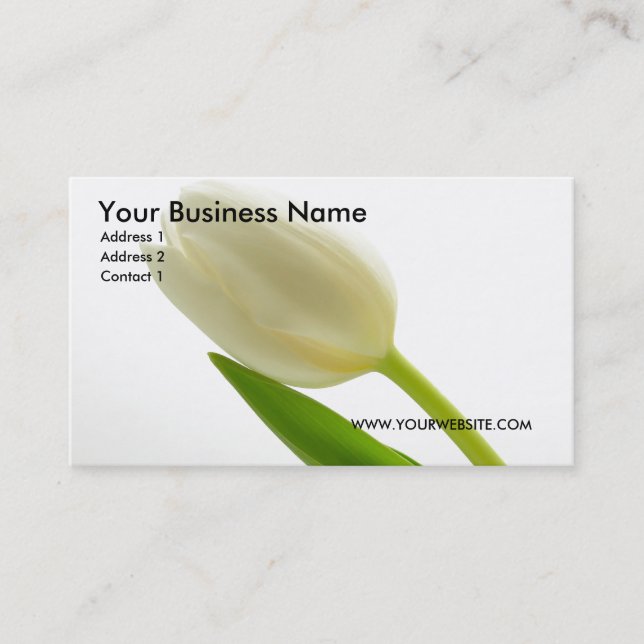 Elegant White Tulip Business Card (Front)