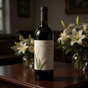 Elegant White Tulips Memorial Wine Label