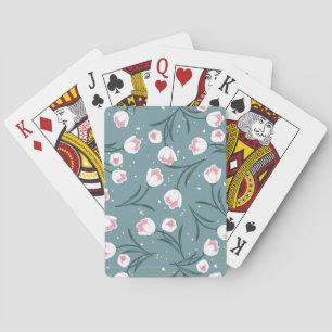 Elegant White Tulips on Pastel Green Pattern Playing Cards