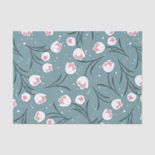 Elegant White Tulips on Pastel Green Pattern Tissue Paper