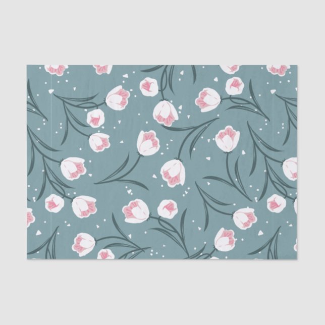 Elegant White Tulips on Pastel Green Pattern Tissue Paper (Front)