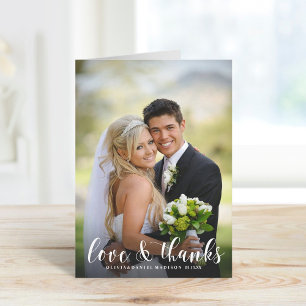 Elegant White Typography Wedding Thank You Photo Card