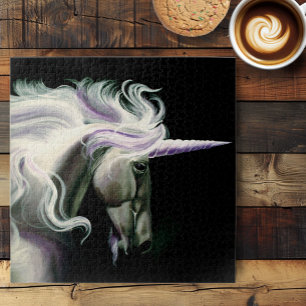 Elegant White Unicorn Flowing Mane Purple Fantasy Jigsaw Puzzle