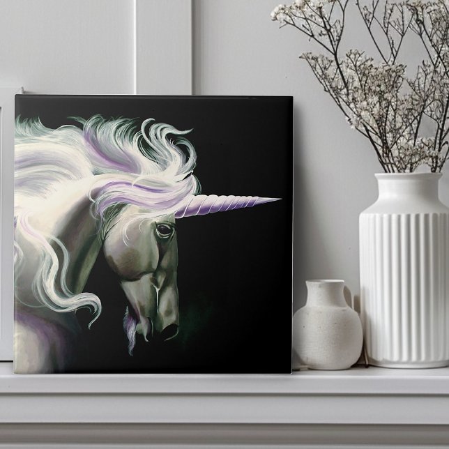 Elegant White Unicorn Flowing Mane Purple Fantasy Tile (Creator Uploaded)