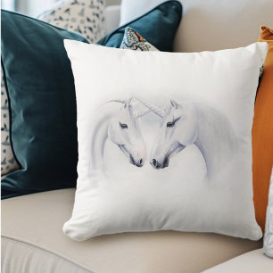 Elegant White Unicorns Couple Fantasy Romantic Cushion