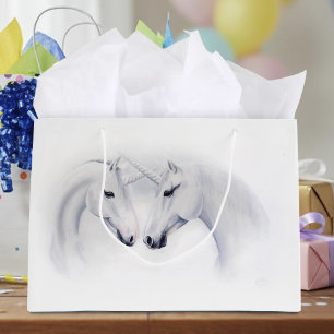 Elegant White Unicorns Couple Fantasy Romantic Large Gift Bag