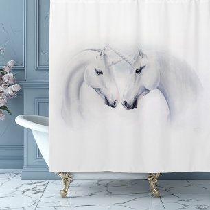 Elegant White Unicorns Couple Fantasy Romantic Shower Curtain